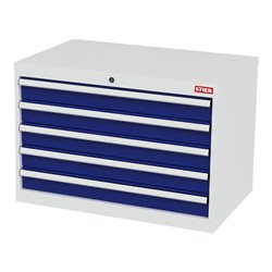 STIER Schubladenschrank mit 5 Schubladen BxTxH 900x575x620 mm lichtgrau/enzianblau