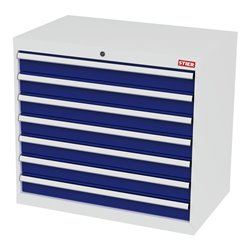 STIER Schubladenschrank mit 7 Schubladen BxTxH 900x575x820 mm lichtgrau/enzianblau