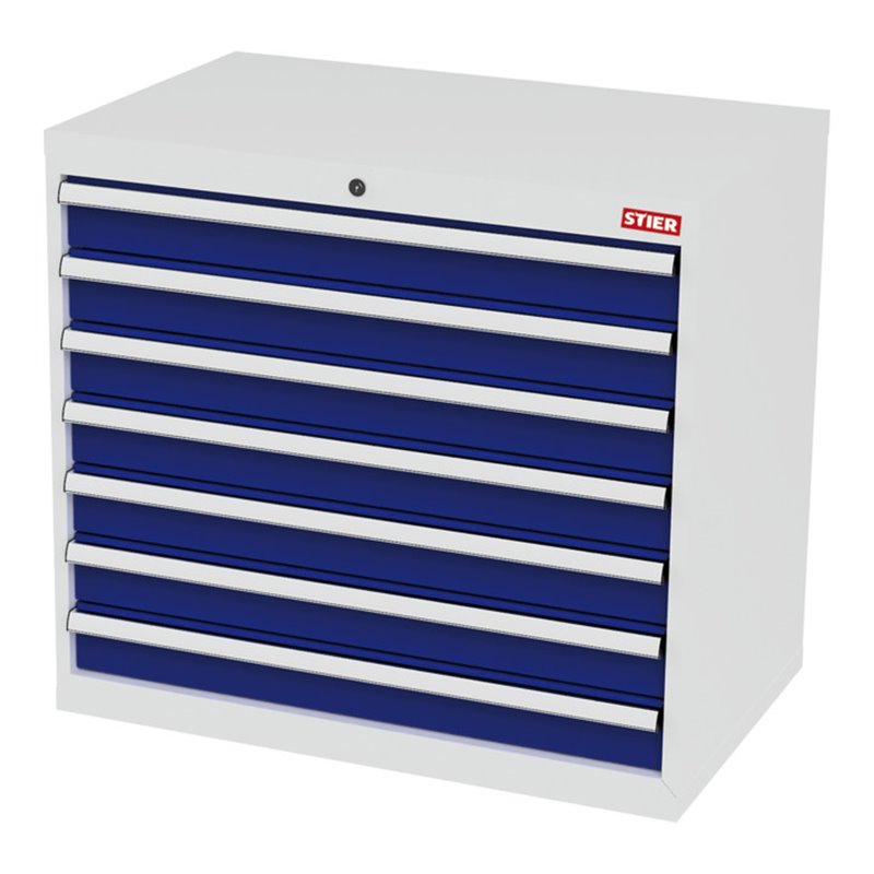 STIER Schubladenschrank mit 7 Schubladen BxTxH 900x575x820 mm lichtgrau/enzianblau