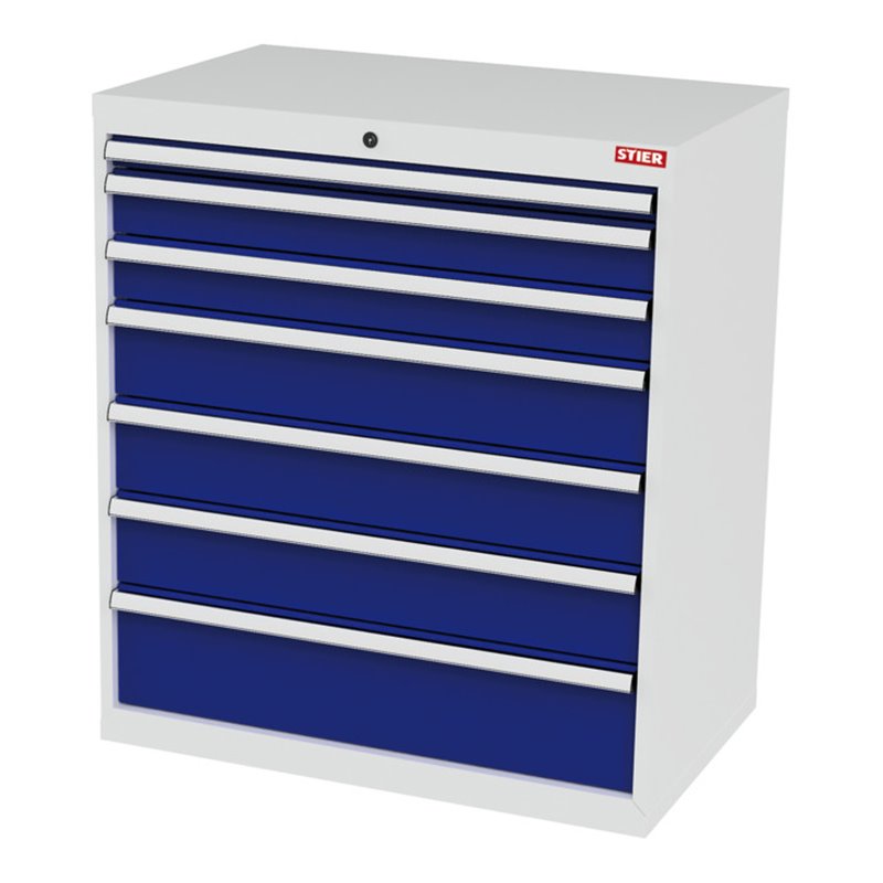STIER Schubladenschrank mit 7 Schubladen BxTxH 900x575x1020 mm lichtgrau/enzianblau