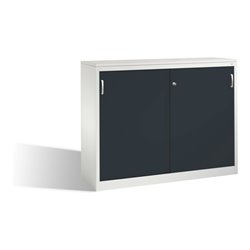 C+P Akten-Sideboard Acurado mit Schiebetüren, 2 x 3 Ordnerhöhen, H1200xB1600xT500mm Front Schwarzgrau Korpus Lichtgrau