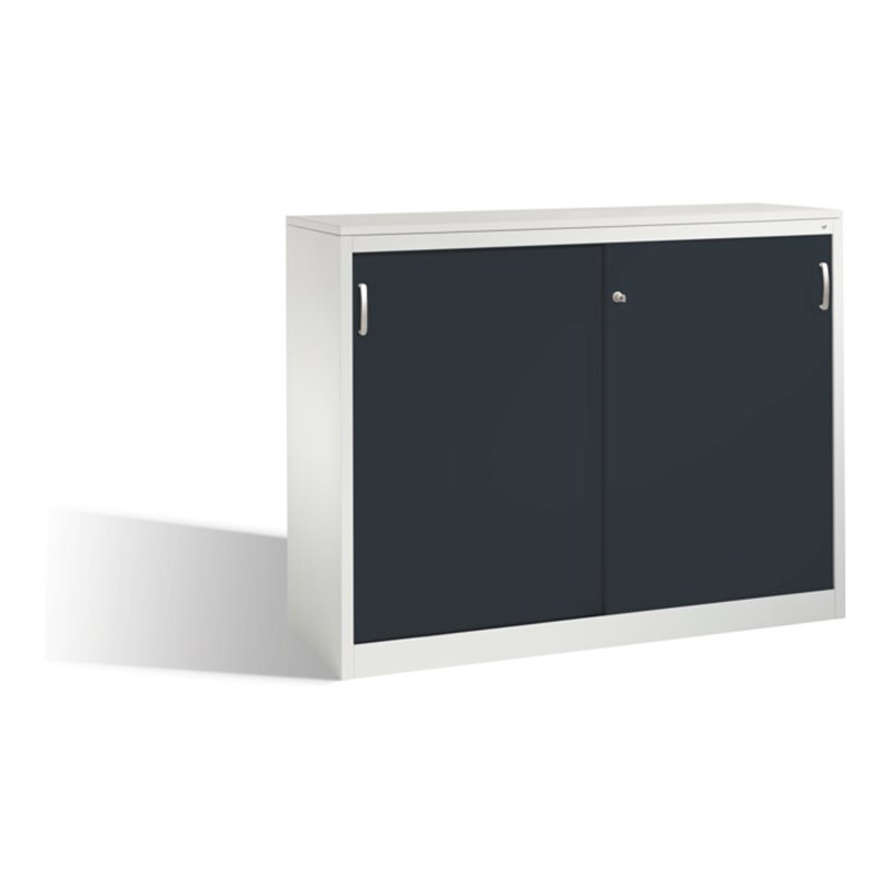 C+P Akten-Sideboard Acurado mit Schiebetüren, 2 x 3 Ordnerhöhen, H1200xB1600xT500mm Front Schwarzgrau Korpus Lichtgrau