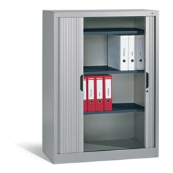 C+P Akten-Sideboard Omnispace mit Rollladen, 3 Ordnerhöhen, H1345xB1000xT420mm Weißaluminium