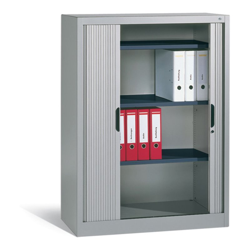 C+P Akten-Sideboard Omnispace mit Rollladen, 3 Ordnerhöhen, H1345xB1000xT420mm Weißaluminium