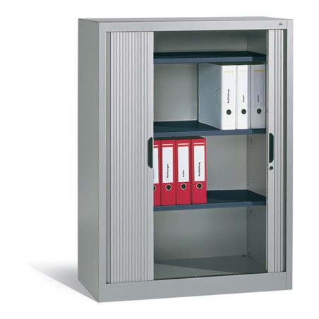 C+P Akten-Sideboard Omnispace mit Rollladen, 3 Ordnerhöhen, H1345xB1000xT420mm Weißaluminium
