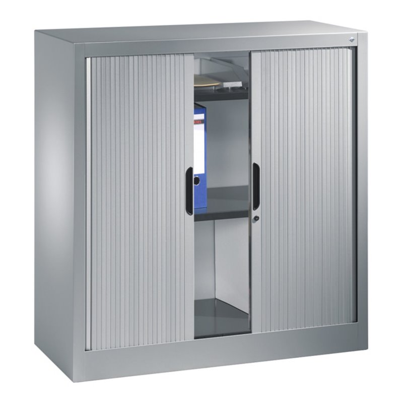 C+P Akten-Sideboard Omnispace mit Rollladen, 2 Ordnerhöhen, H1030xB1000xT420mm Weißaluminium