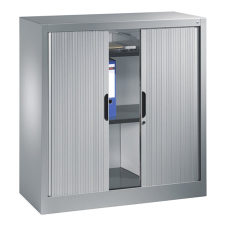C+P Akten-Sideboard Omnispace mit Rollladen, 2 Ordnerhöhen, H1030xB1000xT420mm Weißaluminium