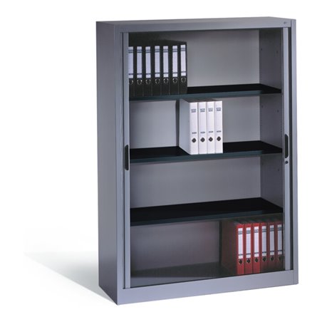 C+P Akten-Sideboard Omnispace mit Rollladen, 4 Ordnerhöhen, H1660xB1200xT420mm Weißaluminium