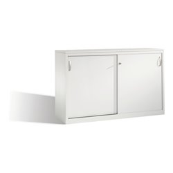 C+P Akten-Sideboard Acurado mit Schiebetüren, 2 x 2 Ordnerhöhen, H1000xB1600xT500mm Front Lichtgrau Korpus Lichtgrau