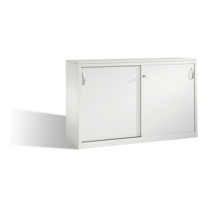 C+P Akten-Sideboard Acurado mit Schiebetüren, 2 x 2 Ordnerhöhen, H1000xB1600xT500mm Front Lichtgrau Korpus Lichtgrau