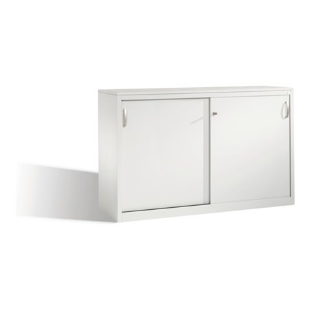 C+P Akten-Sideboard Acurado mit Schiebetüren, 2 x 2 Ordnerhöhen, H1000xB1600xT500mm Front Lichtgrau Korpus Lichtgrau