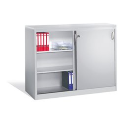 C+P Akten-Sideboard Acurado mit Schiebetüren, 2 x 3 Ordnerhöhen, H1200xB1600xT500mm Front Lichtgrau Korpus Lichtgrau