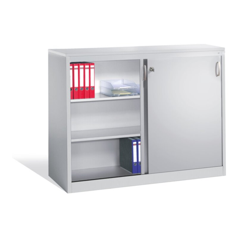 C+P Akten-Sideboard Acurado mit Schiebetüren, 2 x 3 Ordnerhöhen, H1200xB1600xT500mm Front Lichtgrau Korpus Lichtgrau