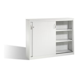 C+P Akten-Sideboard Acurado mit Schiebetüren, 2 x 3 Ordnerhöhen, H1200xB1600xT400mm Front Lichtgrau Korpus Lichtgrau