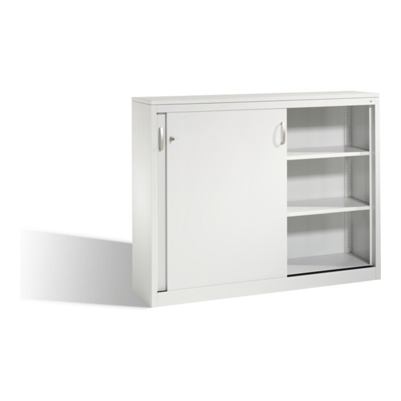 C+P Akten-Sideboard Acurado mit Schiebetüren, 2 x 3 Ordnerhöhen, H1200xB1600xT400mm Front Lichtgrau Korpus Lichtgrau