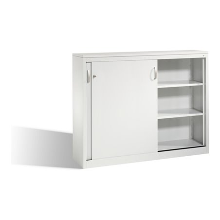 C+P Akten-Sideboard Acurado mit Schiebetüren, 2 x 3 Ordnerhöhen, H1200xB1600xT400mm Front Lichtgrau Korpus Lichtgrau