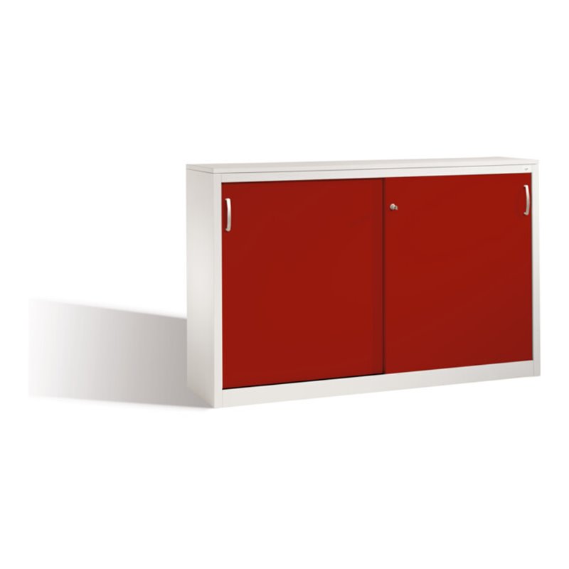 C+P Akten-Sideboard Acurado mit Schiebetüren, 2 x 2 Ordnerhöhen, H1000xB1600xT400mm Front Rubinrot Korpus Lichtgrau