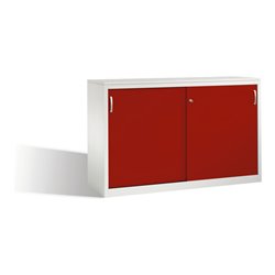 C+P Akten-Sideboard Acurado mit Schiebetüren, 2 x 2 Ordnerhöhen, H1000xB1600xT500mm Front Rubinrot Korpus Lichtgrau