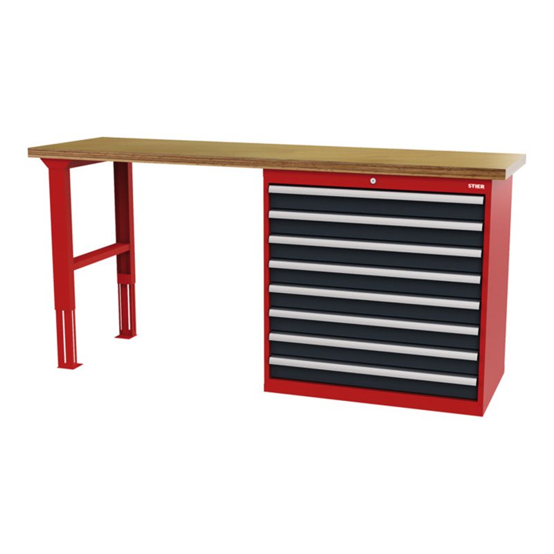 STIER Werkbank BxTxH 2000x600x960 mm mit 1 Schrankgehäuse der Breite 900 mm RAL 3020 / RAL 7016
