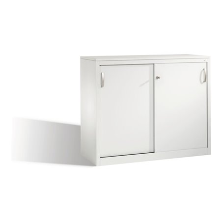 C+P Akten-Sideboard Acurado mit Schiebetüren, 2 Ordnerhöhen, H1000xB1200xT500mm Front Lichtgrau Korpus Lichtgrau