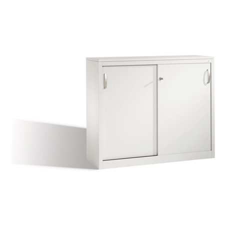 C+P Akten-Sideboard Acurado mit Schiebetüren, 2 Ordnerhöhen, H1000xB1200xT400mm Front Lichtgrau Korpus Lichtgrau
