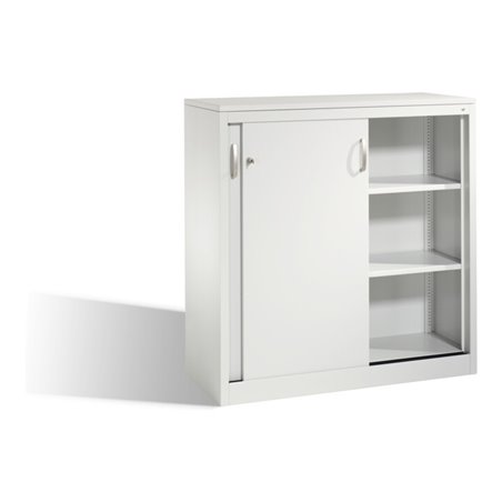 C+P Akten-Sideboard Acurado mit Schiebetüren, 3 Ordnerhöhen, H1200xB1200xT500mm Front Lichtgrau Korpus Lichtgrau