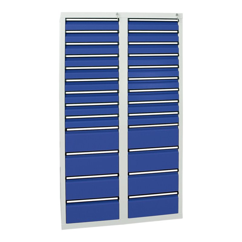 Stumpf Schubladenschrank Serie STS 410, 26 Schubladen enzianblau (18x100, 8x200mm)