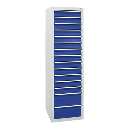 Stumpf Schubladenschrank Serie STS 410, 15 Schubladen enzianblau (13x100, 2x200mm)