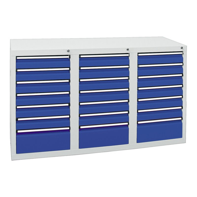 Stumpf Schubladenschrank Serie STS 410, 21 Schubladen enzianblau (18x100, 3x200mm)