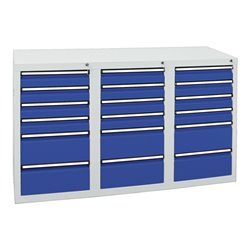Stumpf Schubladenschrank Serie STS 410, 18 Schubladen enzianblau (12x100, 6x200mm)