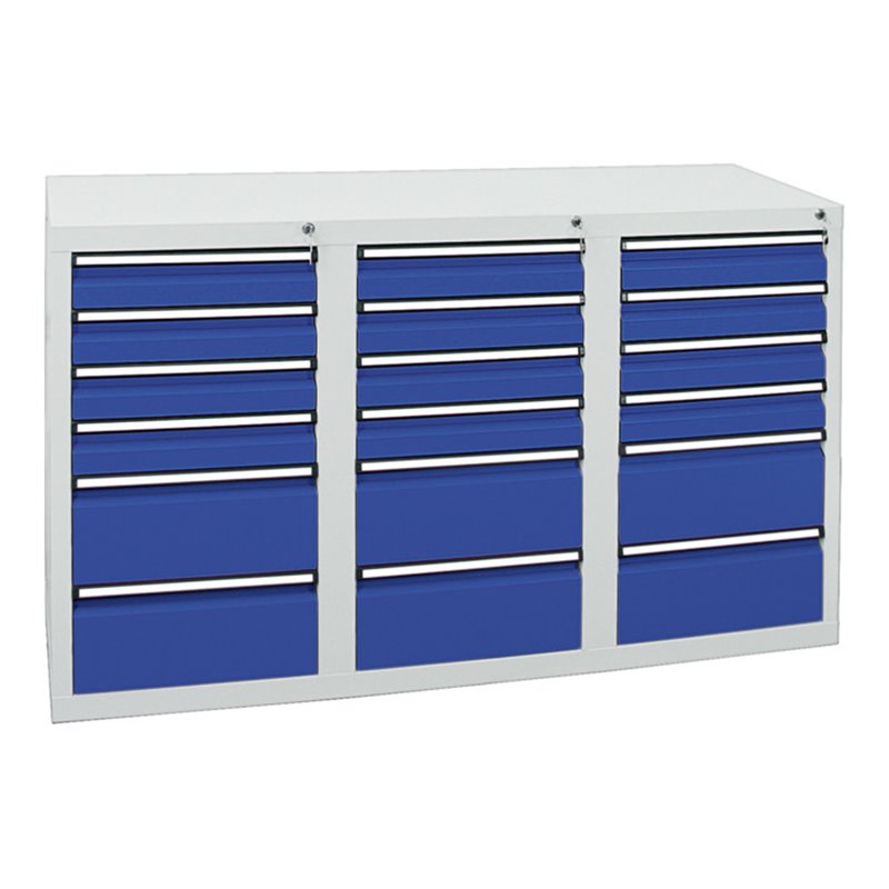 Stumpf Schubladenschrank Serie STS 410, 18 Schubladen enzianblau (12x100, 6x200mm)