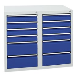 Stumpf Schubladenschrank Serie STS 410, 12 Schubladen enzianblau (8x100, 4x200mm)