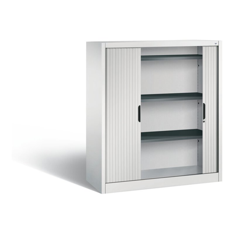 C+P Akten-Sideboard Omnispace mit Rollladen, 3 Ordnerhöhen, H1345xB1200xT420mm Front Lichtgrau Korpus Lichtgrau