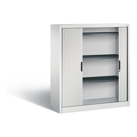 C+P Akten-Sideboard Omnispace mit Rollladen, 3 Ordnerhöhen, H1345xB1200xT420mm Front Lichtgrau Korpus Lichtgrau