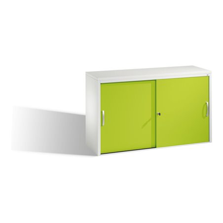 C+P Akten-Sideboard Acurado mit Schiebetüren, 2 x 2 Ordnerhöhen, H720xB1200xT400mm Front Viridingrün Korpus Lichtgrau