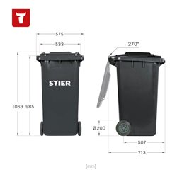 STIER 2-Rad-Müllgroßbehälter 240 l grau BxTxH 576x720x1067 mm