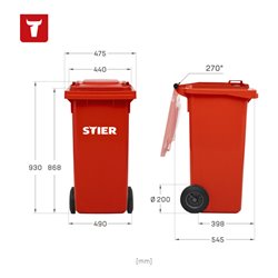 STIER 2-Rad-Müllgroßbehälter 120 l rot BxTxH 475x550x930 mm