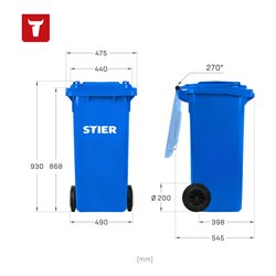 STIER 2-Rad-Müllgroßbehälter 120 l blau BxTxH 475x550x930 mm