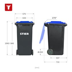 STIER 2-Rad-Müllgroßbehälter 240 l grau/blau BxTxH 576x720x1067 mm