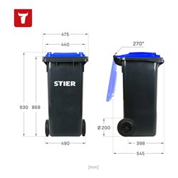 STIER 2-Rad-Müllgroßbehälter 120 l grau/blau BxTxH 475x550x930 mm