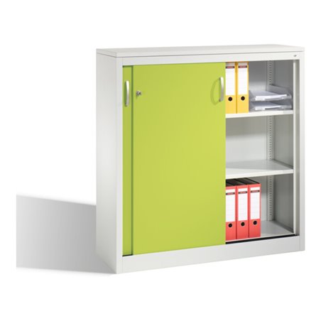 C+P Akten-Sideboard Acurado mit Schiebetüren, 3 Ordnerhöhen, H1200xB1200xT400mm Front Viridingrün Korpus Lichtgrau