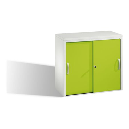 C+P Akten-Sideboard Acurado mit Schiebetüren, 2 Ordnerhöhen, H720xB800xT400mm Front Viridingrün Korpus Lichtgrau