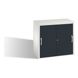 C+P Akten-Sideboard Acurado mit Schiebetüren, 2 Ordnerhöhen, H720xB800xT400mm Front Schwarzgrau Korpus Lichtgrau