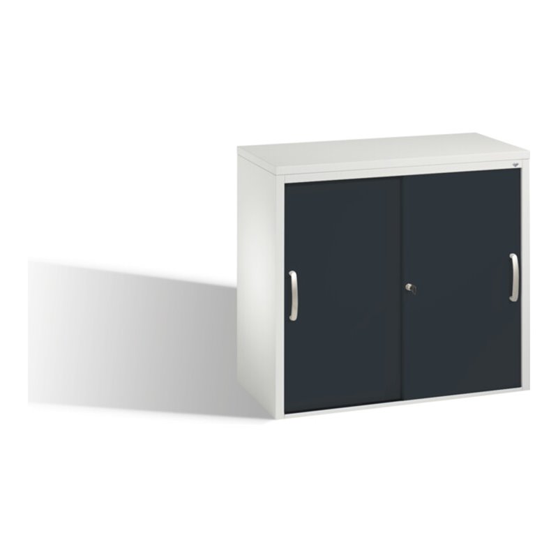 C+P Akten-Sideboard Acurado mit Schiebetüren, 2 Ordnerhöhen, H720xB800xT400mm Front Schwarzgrau Korpus Lichtgrau