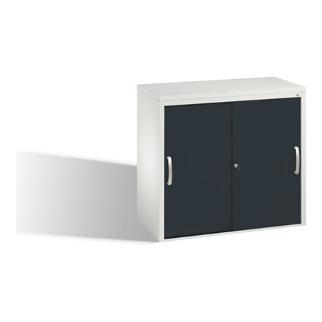 C+P Akten-Sideboard Acurado mit Schiebetüren, 2 Ordnerhöhen, H720xB800xT400mm Front Schwarzgrau Korpus Lichtgrau