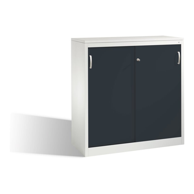 C+P Akten-Sideboard Acurado mit Schiebetüren, 3 Ordnerhöhen, H1200xB1200xT500mm Front Schwarzgrau Korpus Lichtgrau