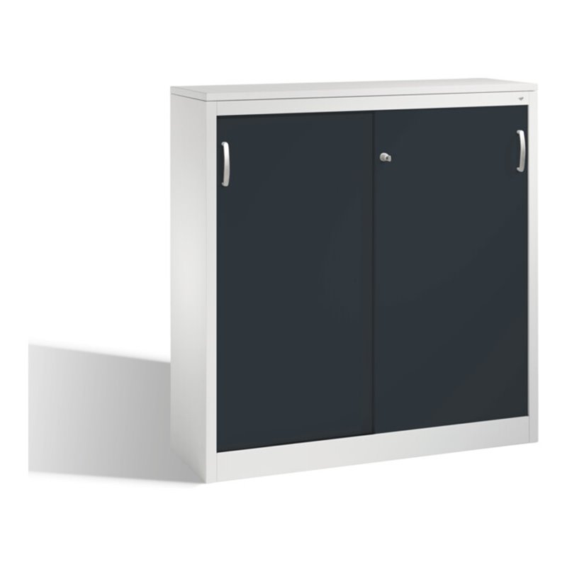 C+P Akten-Sideboard Acurado mit Schiebetüren, 3 Ordnerhöhen, H1200xB1200xT400mm Front Schwarzgrau Korpus Lichtgrau