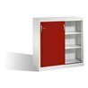 C+P Akten-Sideboard Acurado mit Schiebetüren, 3 Ordnerhöhen, H1200xB1200xT500mm Front Rubinrot Korpus Lichtgrau