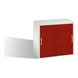 C+P Akten-Sideboard Acurado mit Schiebetüren, 2 Ordnerhöhen, H720xB800xT400mm Front Rubinrot Korpus Lichtgrau