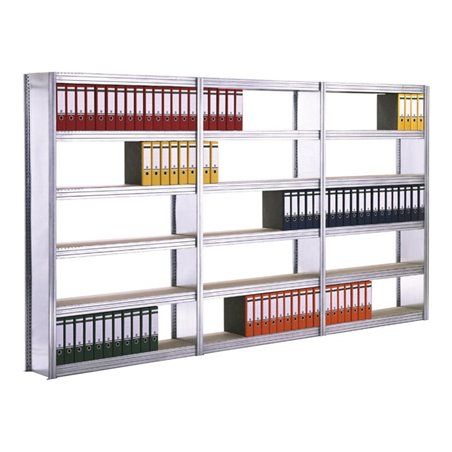 Regalwerk Standard Archivregal mit Vollblechwänden, Anbaufeld mit 6 Paneel-Fachebenen mit Spanboden, Fachlast 250 kg, B xTxH 875